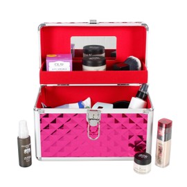Aluminium Hard Make Up Travel Storage Box Cosmetic Beauty Vanity Case Organiser (Fucshia Pink)