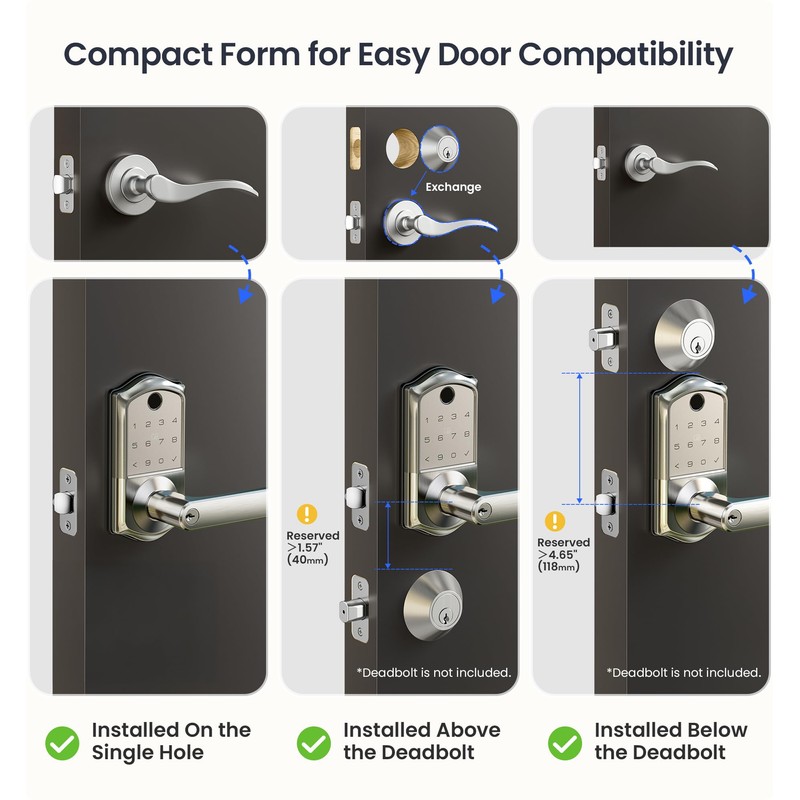 Veise VE019 Fingerprint Smart Lever Lock - APP Control, Keypad