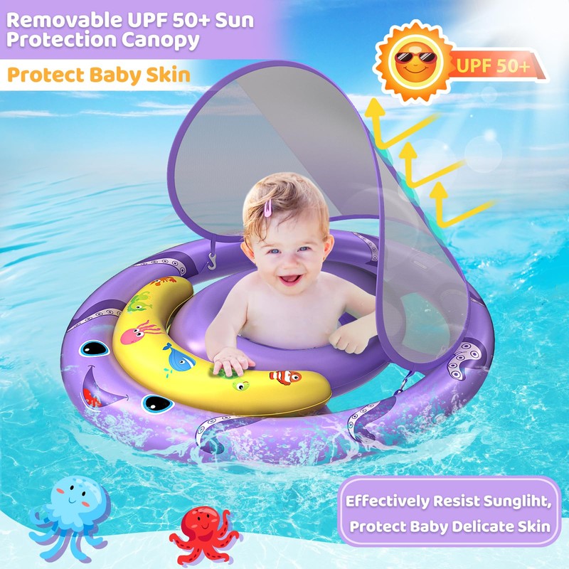 AnbQuik Baby Pool Float with Removable UPF50+ Sun Protection Canopy,