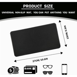 Car Dashboard Anti-Slip Mat, 10.6" x 5.9" Universal PVC Sticky Adhesive Pad for Auto, Multifunctional Vehicle Dash Strong Gripping Pad for Cell Phones Sunglasses Keys Coins Cell Phone Automobile Pads