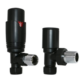 NRG Angled TRV Thermostatic Designer Radiator Valve Black Central Heating Taps with Free Manual Angled Valve