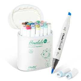 Ohuhu Alcohol Marker Supreme Brush Tip 24+1 Colours with Double Tip (Plus Brush and Chisel Refillable) Art Marker Set for Artists, Adults, Painting, Illustrations - Honolulu Plus Series