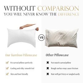 Cooling Side Sleeper Pillow Cases - Curved Rayon Derived from Bamboo Pillowcase Cover- Breathable Cool Silky Soft Pillowcase for Hot Sleepers Hair and Skin, Queen Size 1 Piece, 20 * 30 Inches White
