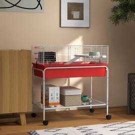 Large Two-Story Red Small Animal Cage 33\" X 18.5\" X 35\" Removable Stand with Shelf Wheels Stable Pet Habitat in Box PackagingColor: Red Color