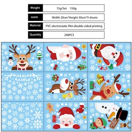 Christmas Window Stickers,pcs Christmas Snowflake Window Stickers,Reusable Static Window Clings,Xmas Window Stickers for Christmas Window Display,Double Sided Christmas Window Decorations (248 PCS)