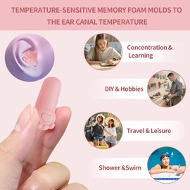 Pack of 10 cute flowers sponge earplugs, the material is soft and comfortable, light texture, no feeling of suppression, effectively reduce noise, for relaxing, sleeping and listening to music (purple