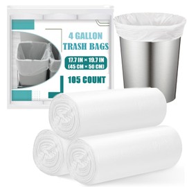 PACCOLYN Small Trash Bags 4 Gallon - 105 Count 4 Gallon Trash Bag, Unscented Small Garbage Bags Bathroom Trash Bags, White 4 Gal Small Trash Can Liners