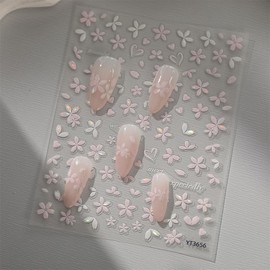 DUOLEIMI Nail Stickers, Cherry Blossoms, Flower Nail Stickers, Sheer, White, Nail Design, Nail Art, Stickers, Flower, Gel Nails, Cute, Spring and Summer, Nail Decoration Parts, Accessories (Set of 3)