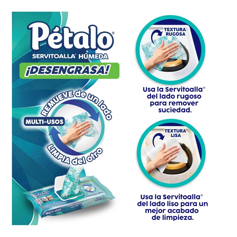 Pétalo, Servitoalla Húmeda Multi-Usos, 50 piezas ¡DESENGRASA, Limpia Fácil y