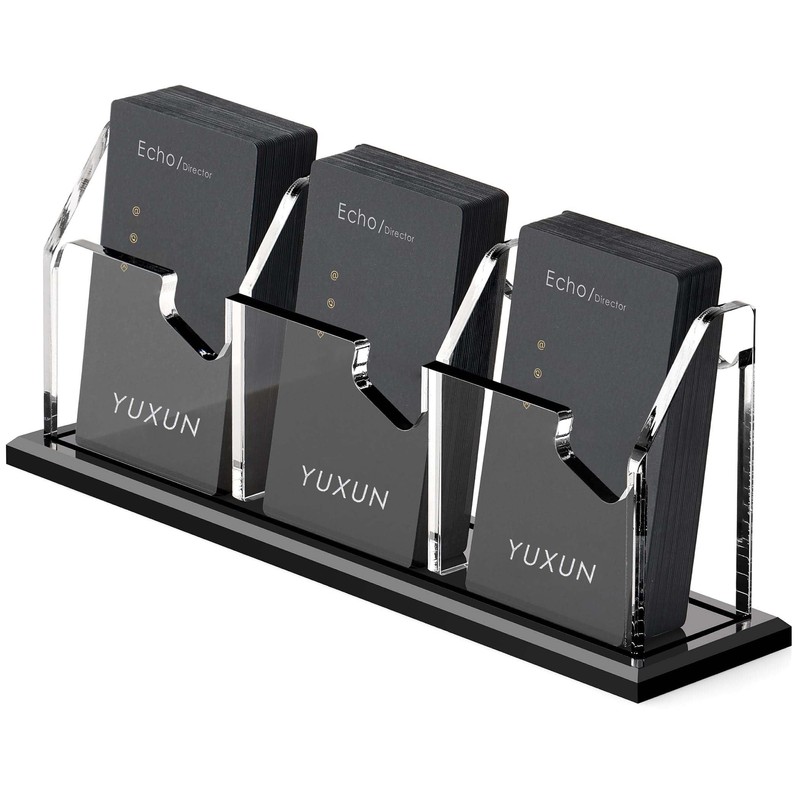 YUXUN Vertical Business Card Holder for Desk, 3 Slots Acrylic