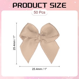 PATIKIL 1 Pulgada Mini Lazo de Cinta 50 Pzas Lazos de Flores de Cinta de Satén para Manualidades DIY Costura Decoración de Boda Fiesta, Color Caqui