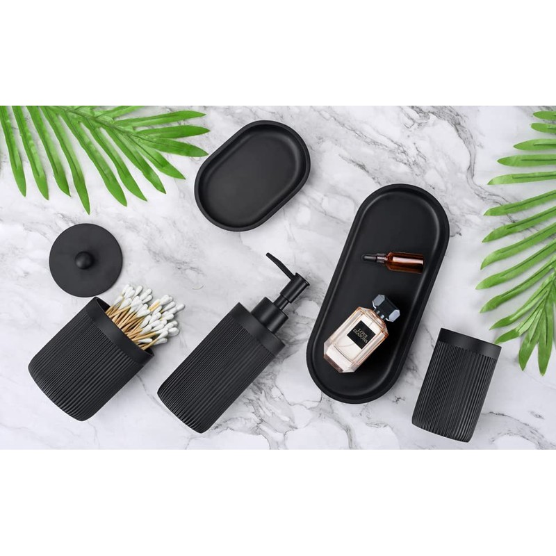 Bathroom Accessory Set 5Pcs-Lotion Soap Dispenser,Toothbrush Holder,Qtip Holder Dispenser,Vanity Tray
