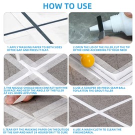 Ach Xlac Tile Grout Paint | 2 Pack Tile Grout Paint for Bathroom Shower Floor | Grout Filler Tube | Fast Drying Grout Repair Kit, Restore and Renew Tile Joints Line, Gaps, Replace Grout Pen (White)