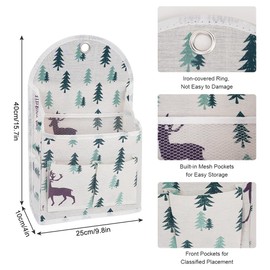 DIBALIYI 2 Pcs Wall Hanging Storage Bag with Pocket, Fabric Organizer Basket with Sticky Hook, Over the Door Caddy Organizer Box for Closet Dormitory Bedroom Bathroom Kitchen (Forest + Pineapple)