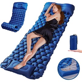 Zodight Isomatte Outdoor, Luftmatratze Selbstaufblasend mit Fußpresse Pumpe, 200cm Ultraleichte Aufblasbare Isomatte Camping, wasserdichte Klappbare Camping Matratze für Wandern Reisen Strand (Blau)