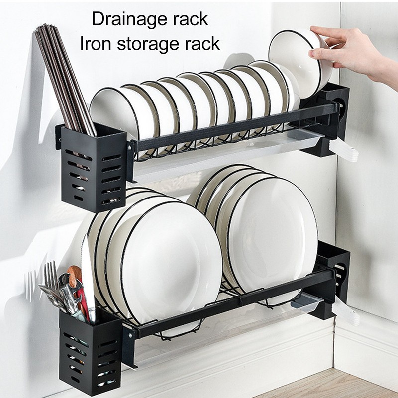 Kitchen Wall Mounted Tableware Holder Drain No Punching Drainage Flatware