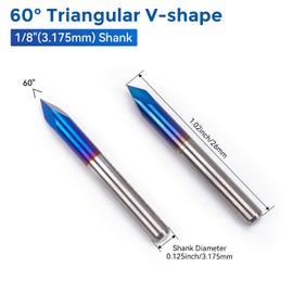LUNYEE Triangular CNC Router Bits Set 60deg 0.1mm, 1/8" Shank Engraving Carving V-Bit with Nano Blue Coating Bits for Acrylic Wood MDF Aluminum Lettering Sign Making (60deg*0.1)