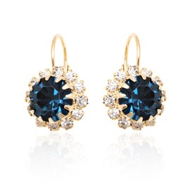 Barzel 18K Gold Plated Crystal Flower Earrings for Women (Blue)
