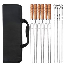 Barbecue Skewers 201 Stainless Steel U Shaped Reusable BBQ Fork Sticks with Wooden Handle for Grilling