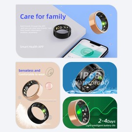 YideOtmz Smart Ring for Men & Women, Fitness and Health Tracker with Sleep Monitoring, Steps Counting, Daily Wellness Insights, IP68 Waterproof, No Subscription, Compatible with App (Gold, 10)