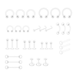 JOYVOX 33pcs Clear Piercing Retainers - Nose Studs, Lip Rings, Belly Button Rings - Invisible Acrylic Jewelry Set