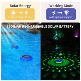 FirstE Solar Floating Pool Lights, RGB Color Changing Pool Floating Light, IP68 Waterproof LED Solar Pool Lights That Float, Hangable Auto ON Off for Above In Ground Pools Wedding Party Decoration (2)