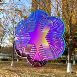 Dinoneyi Wind Spinner Outdoor Metal 3D Wind Spinner Hanging Yard Garden Decor Gifts Stainless Steel Six-Pointed Star Spinners with 360° Rotating Hook