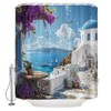 JOFKAXU Santorini Shower Curtain Greece Island Purple Flower European City