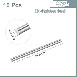 sourcing map 10Pcs 304 Stainless Steel Rods, 3mm x 51mm Metal Solid Shaft Round Rod Lathe Bar Stock for Model Plane Cars Ship DIY Craft Metal Working