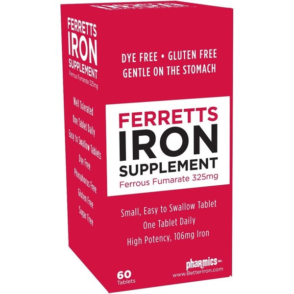 Ferretts Iron Tablets 325mg Ferrous Fumarate 2 Pack (120 Total)