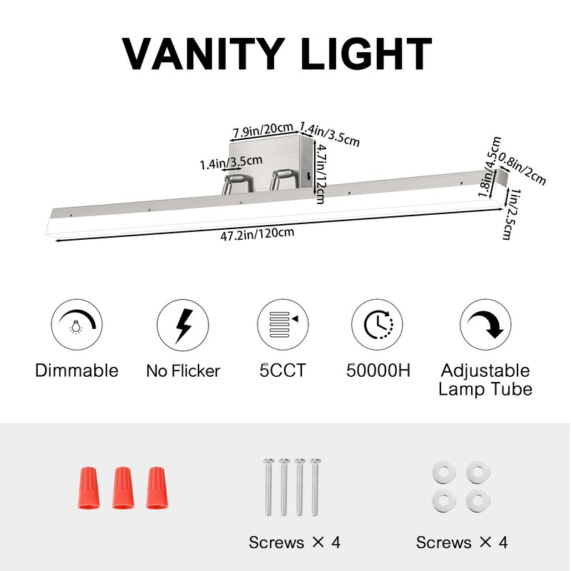 SOGOTING 48in LED Vanity Light, Dimmable 46W 3000K-5000K 5CCT Modern