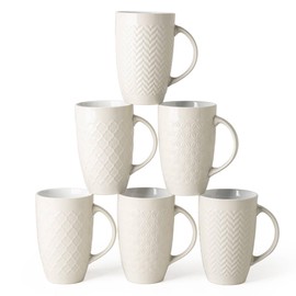 AmorArc Extra Large Coffee Mugs Set of 6, 20oz Ceramic Tall Coffee Mugs Set with Textured Geometric Patterns for Coffee/Tea/Beer/Hot Cocoa, Dishwasher & Microwave Safe,Beige