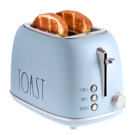 Rae Dunn Retro Rounded Bread Toaster, 2 Slice Stainless Steel Toaster with Removable Crumb Tray, Wide Slot with 6 Browning Levels, Bagel, Defrost and Cancel Options (Baby Blue)