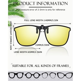 Frienda 3 Pair Oversize Polarized Clip-on Sunglasses Large Anti-glare TR90 Frame Flip up Driving Glasses for Women Men (Black Gray, Pink, Yellow)