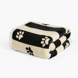 OHS Dog Blanket Stripe Paw Print Sherpa Fleece Blanket for Large Dogs Cat Super Soft Plush Dog Mat Washable Fluffy Reverse Throw for Bed Sofa Protection, Monochrome - 100 x 120cm