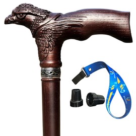Uoagain Hand Carved Wooden Walking Cane USA Made Eagle Carved Ergonomic Elegant Wood Canes for Men and Women Support up to 400 lbs Provide Stable Canes for Seniors for Daily Use and Gift Giving