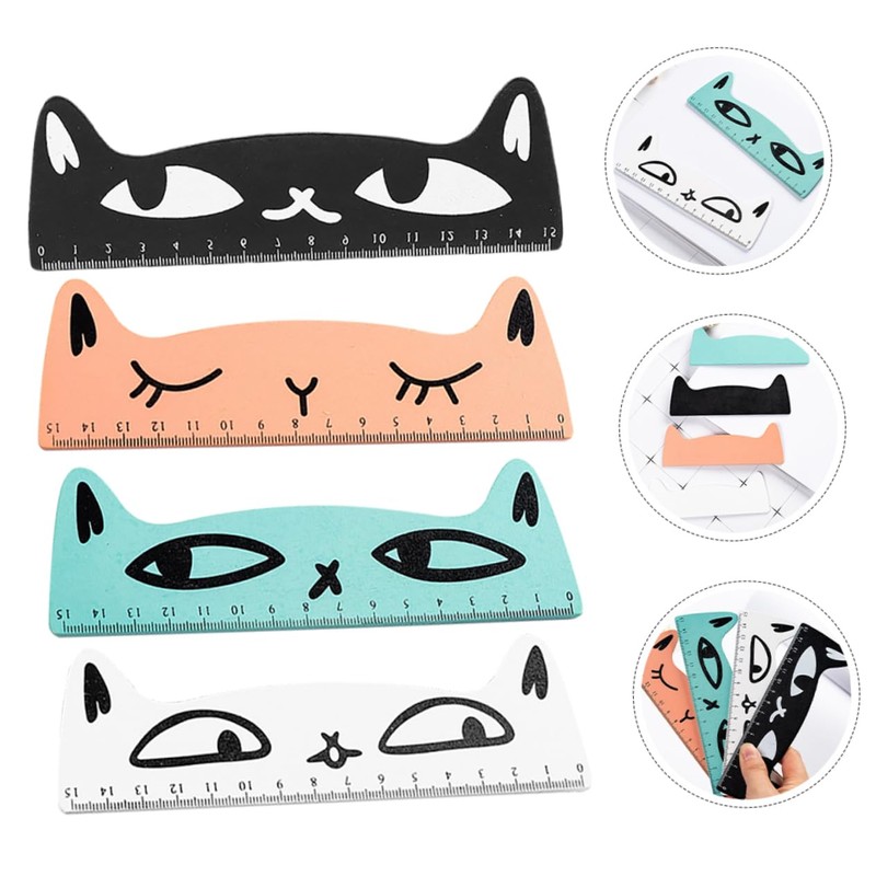 Operitacx Unique Wooden Cat Ruler 4pcs Set Precision Measuring Tool