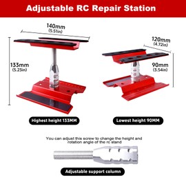 Aluminum Alloy RC Car Repair Work Stand Hobby Tool Set 360 Degree Rotation Lift/Lower and RC Screws Kit Repair Tool Box for 1/8 1/10 1/12 1/16 1/18 RC Car Truck Buggy Models (Red)