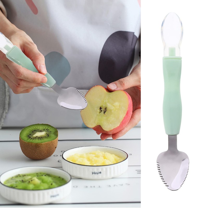2pcs Food Scraper Spoon Silicone Feeding Spoons Double Head Fruit
