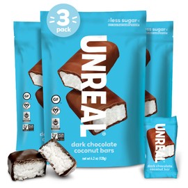 UNREAL Dark Chocolate Coconut Bars | 3g Sugar | Certified Vegan, Gluten Free, Fair Trade, Non-GMO | No Sugar Alcohols or Soy | 3 Bags