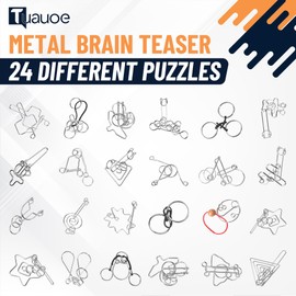 Tuauoe Metal Puzzles Brain Teaser, 24pcs Metal Wire Puzzles for Adults Kids Teenagers, Classical Mini Mind Ring Puzzle Set, Educational IQ Unlock Interlocking Toy Lock Puzzle Gift Set