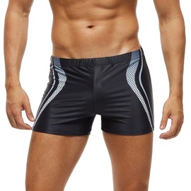 KEOYA Men Swimwear Quick Dry Swim Boxer Trunks Board Shorts Slim Wear Square Leg Swim Trunks Black Large