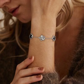 Gold Bracelets for Women 14K Real Gold Plated White/Black/Pink Flower Clover Lucky Bracelet Five Leaf Link Bracelets Trendy Jewelry Gifts for Women