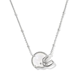 Kendra Scott Football Helmet Short Pendant Necklace, Rhodium-Plated Brass, Fashion Jewelry for Women, Ivory Mother Of Pearl