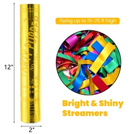 ELFULLY 6 Pack Confetti Cannon, Multi-Color Party Popper, 12 Inch Large Confetti Poppers, Less Messy Streamer Cannon with Safety Net for Celebration Graduation Wedding Birthday New Year Decorations