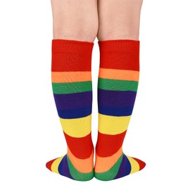 American Trends Kids Soccer Socks Toddler Knee High Socks Stripes Sport Cotton Uniform Tube Stocking For Boys Girls 1 Pack Rainbow