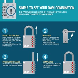 Zarker XD40 4-Digit Combination Padlock, Blue, 2-Pack