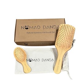 Natural Bamboo Hair Brush Set, Standard Bamboo Hair Brush Wood & Travel Brush. Sustainable, Biodegradable Hair Brush Set. Portable Hair Massage Brush for All Hair Types