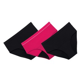 Thinx Teens Period Underwear, Brief-Style Period Panties for Teens, Holds Up to Regular 12 Tampons, FSA HSA Approved Period Panties, Reusable, 3-Pack - (2) Black + (1) Hot Pink, Size 11/12