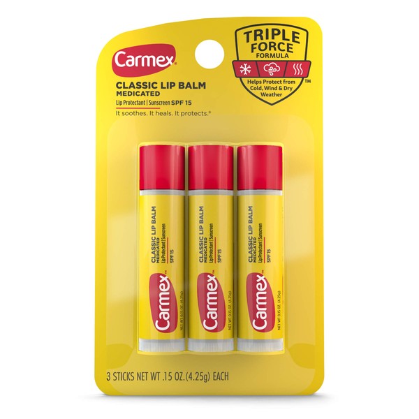 Carmex Medicated Lip Balm Sticks, Lip Moisturizer for Dry, Chapped Lips - 3 Count